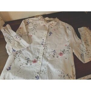 Lilla P Floral Button Down Shirt - White and Pink